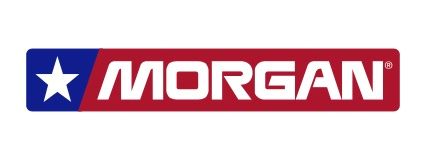 A red , white and blue logo for morgan with a star.