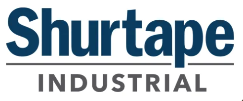 The logo for shurtape industrial is blue and white.