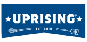A blue sign that says ' uprising ' on it