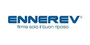 Logo del marchio italiano di materassi Ennerev con il suo logotipo blu e lo slogan 