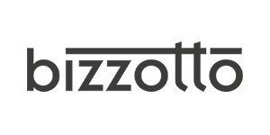 Il logo Bizzotto in grigio scuro su sfondo bianco, con una linea orizzontale sopra le lettere 