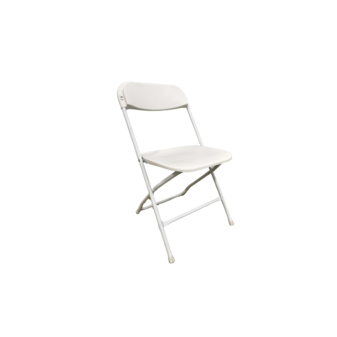 White plastic folding chair.