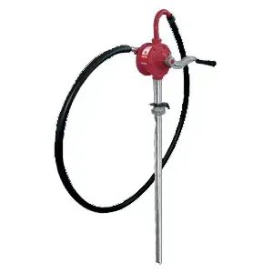Red Hand-operated Drum Pump With Black Hose and Handle — North Queensland Independant Fuel Services in Slade Point, QLD