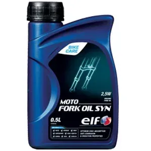 Blue Bottle of Elf Moto Fork Oil Syn 2.5w, 0.5l — North Queensland Independant Fuel Services in Slade Point, QLD