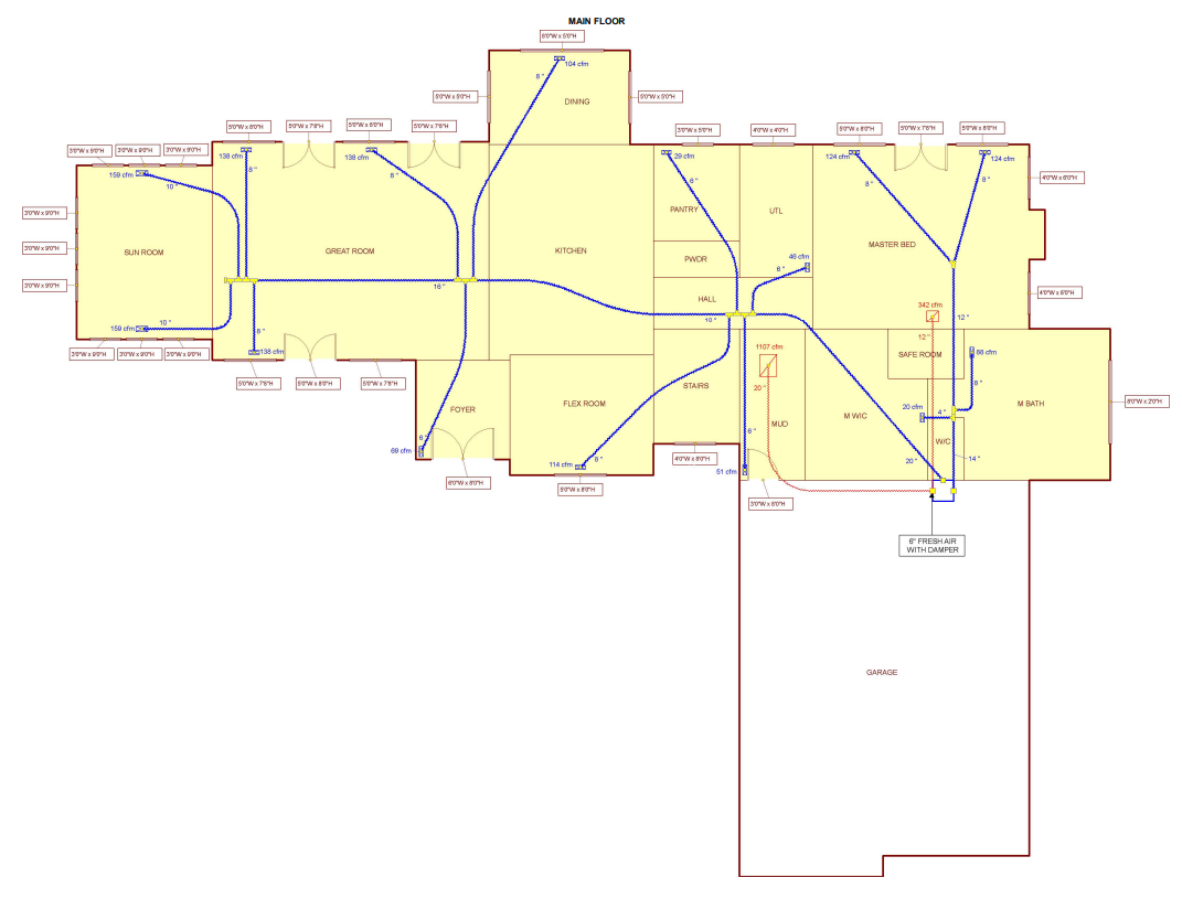 Yellow route/map diagram with labeled paths and branching lines on a white background