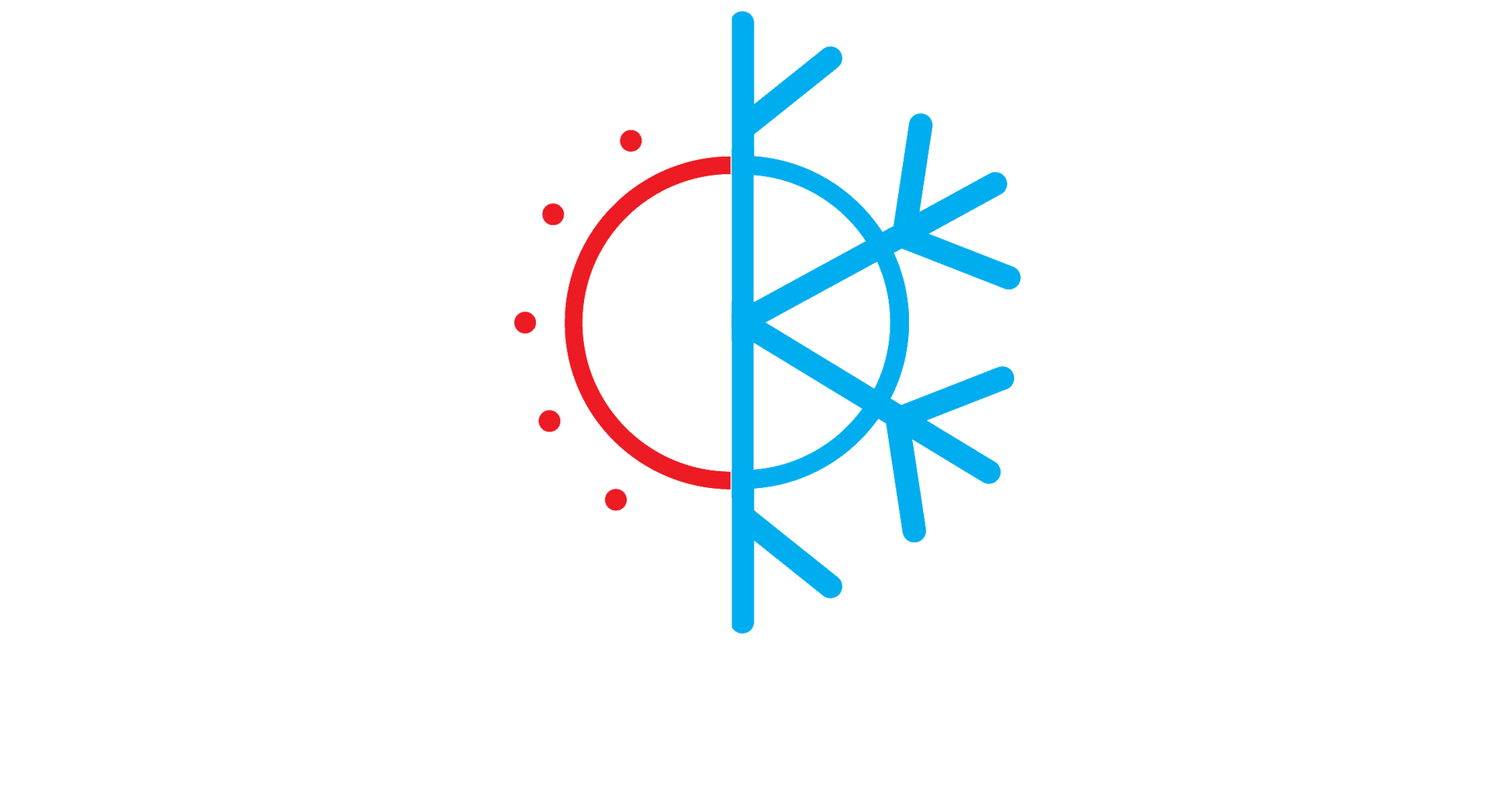 Red and blue sun-snowflake icon, split vertically with a red arc on the left and blue snowflake lines on the right
