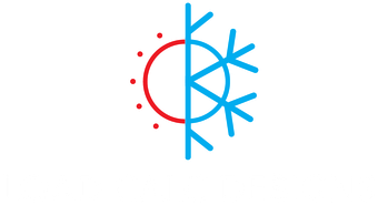 Red and blue sun-snowflake icon, split vertically with a red arc on the left and blue snowflake lines on the right