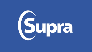 Supra logo in white on a blue background