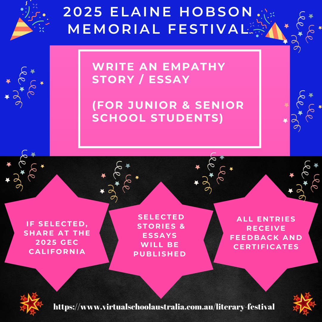 2025 Elaine Hobson Memorial Festival poster inviting junior and senior students to write an empathy story/essay.