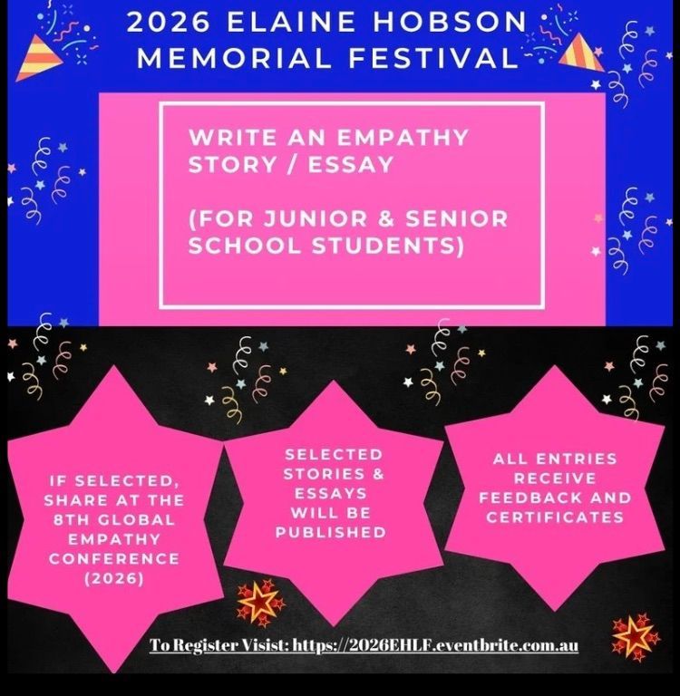 2026 Elaine Hobson Memorial Festival poster inviting junior and senior students to write empathy stories/essays