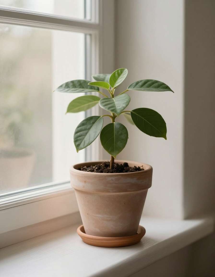 A calm interior with a plant on a windowsill