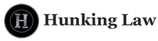 Logo for Hunking Law. Features a black circle with a silver "H" inside, with "Hunking Law" to the right.