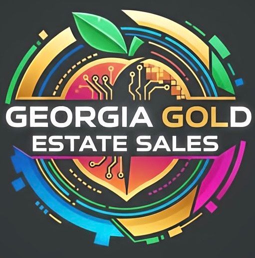 Georgia Gold Estate Sales logo with colorful circular circuit design and green leaf accents