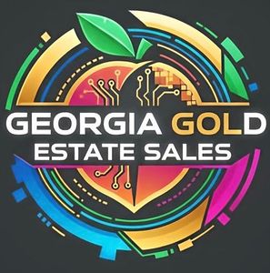 Georgia Gold Estate Sales logo with colorful circular circuit design and green leaf accents