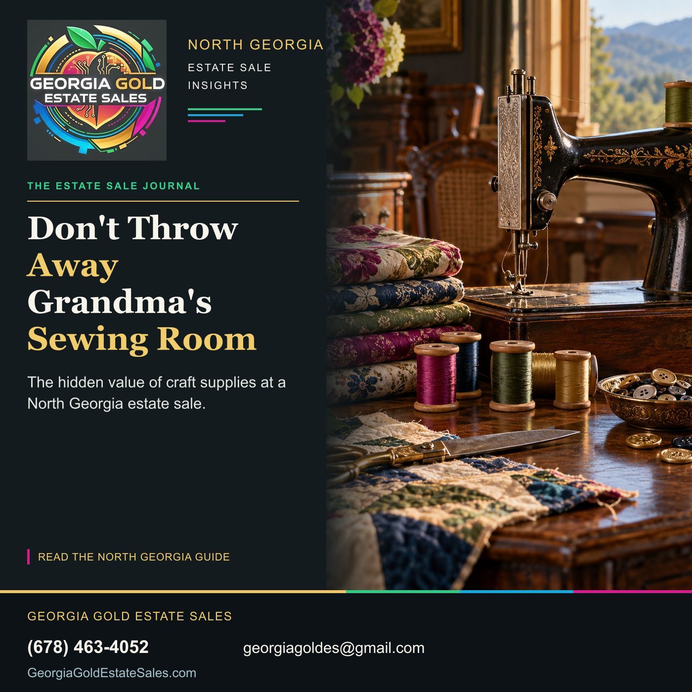 Georgia Gold guide to sewing rooms and craft supplies at estate sales