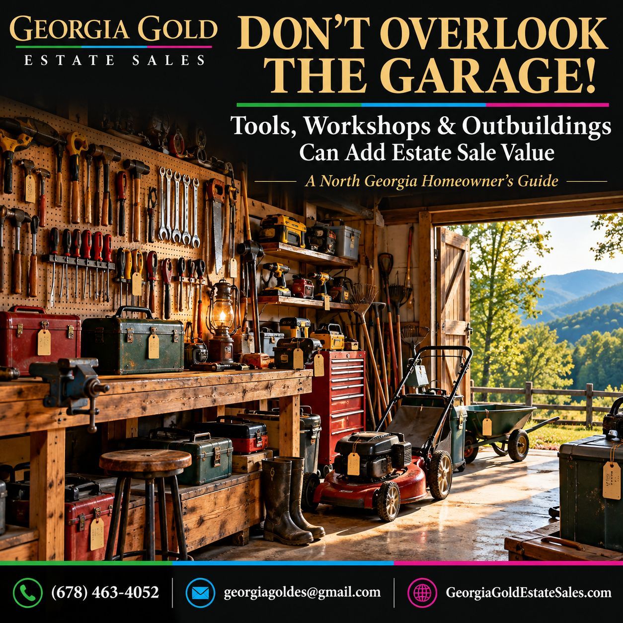 Georgia Gold Estate Sales guide to tools, workshops, garages and outbuildings at North Georgia estate sales.