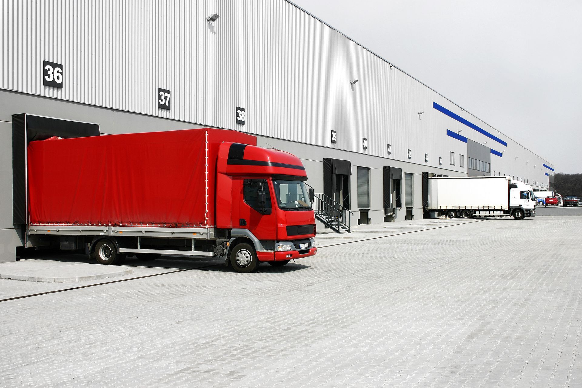Red truck loading the cargo