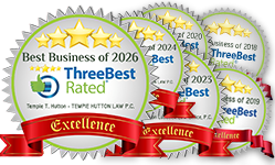 Award badges and ribbons reading “Best Business of 2026” and “ThreeBest Rated” in gold, blue, red, and silver.