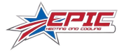Logo for Epic Heating and Cooling featuring a red "EPIC" text next to a blue star graphic with a red swoosh.