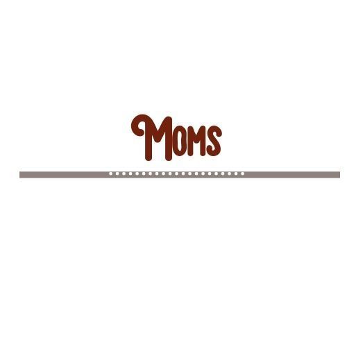 Brown “Moms” text above a thin gray line on a white background.