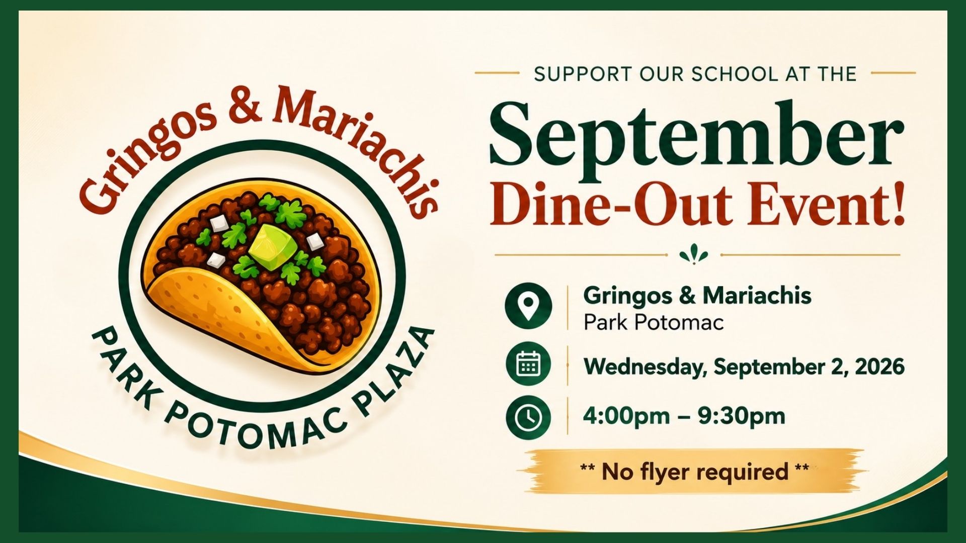 Gringos & Mariachis September 2026 Dine Out event