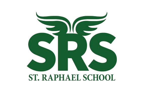 A green logo for st. raphael school with wings