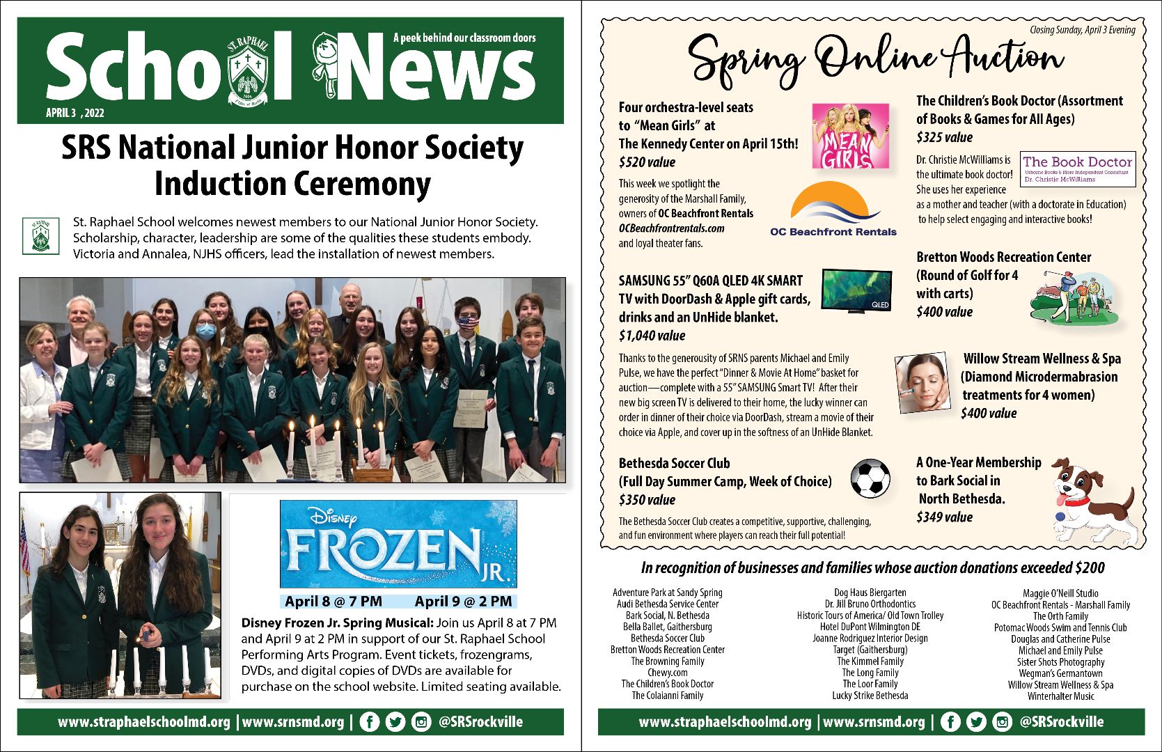 The front page of a school news newspaper