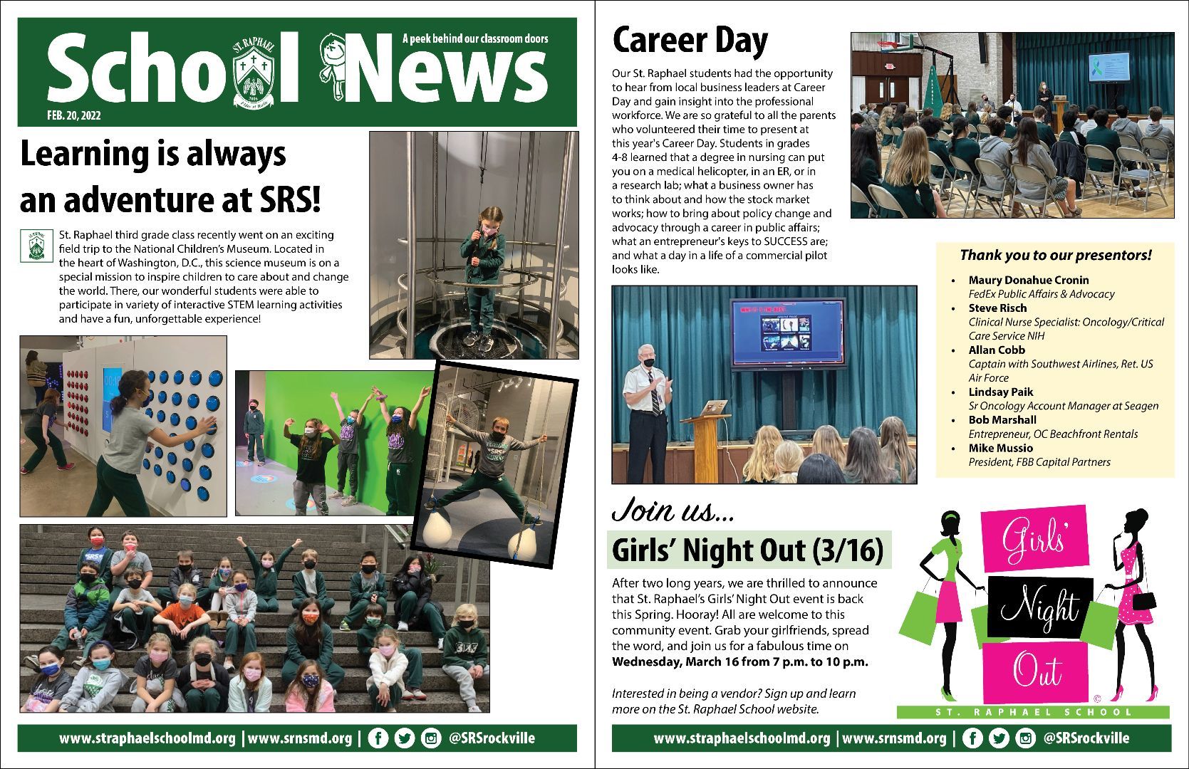 The front page of a school news newspaper