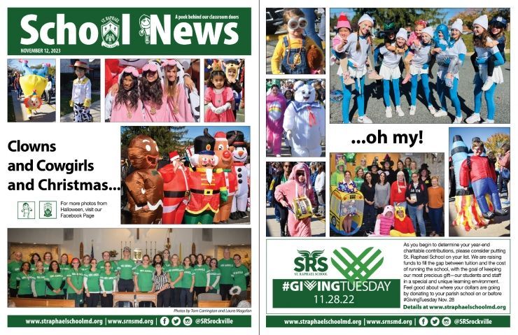 The front and back cover of a school news magazine.