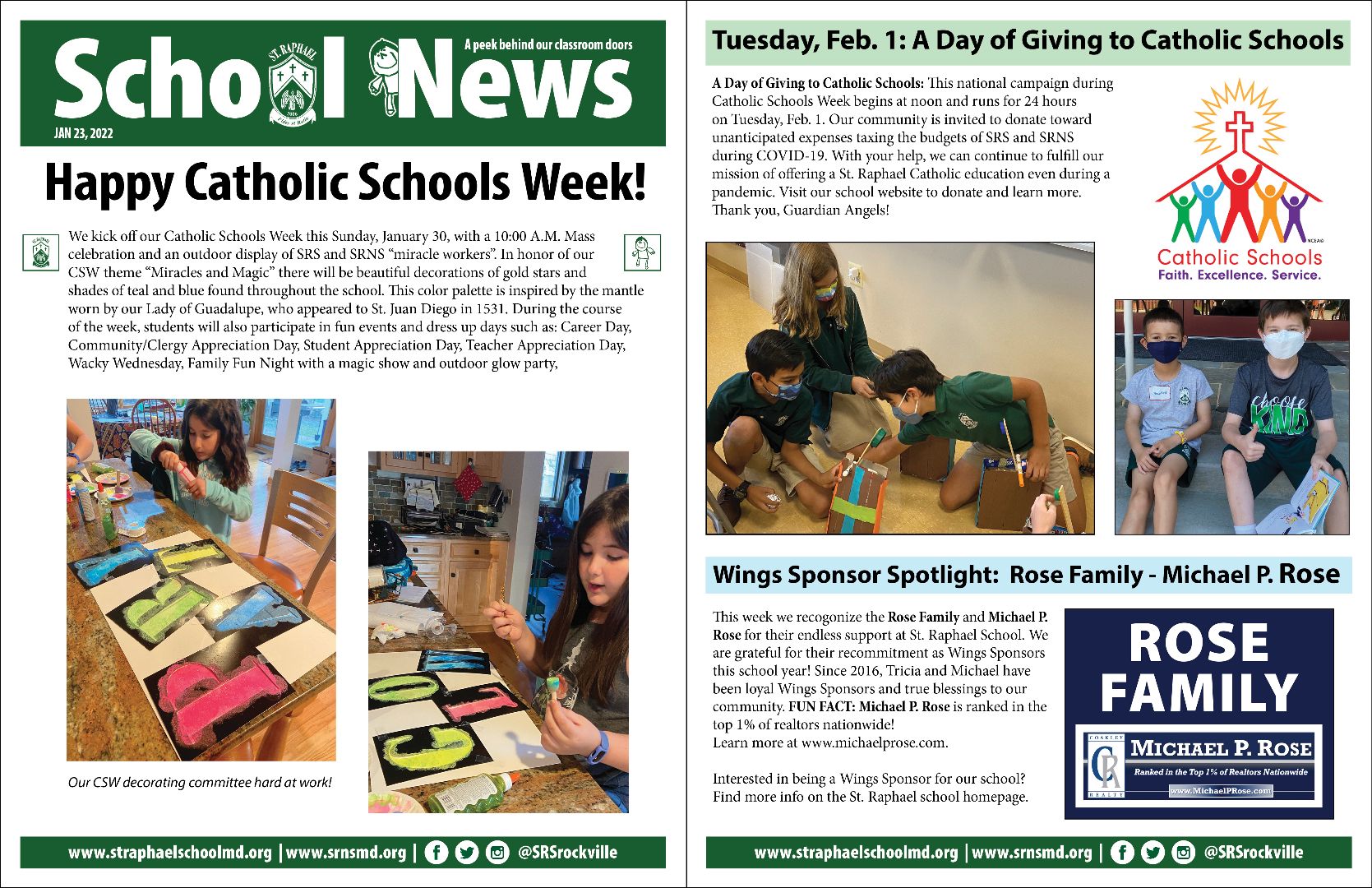 A newspaper that says school news happy catholic schools week