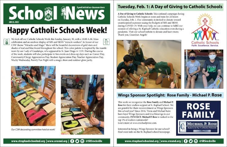 School Newsletter A newspaper with the title school news happy catholic schools week