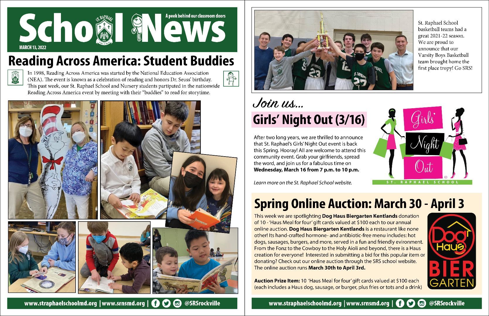 The front page of a school news newspaper