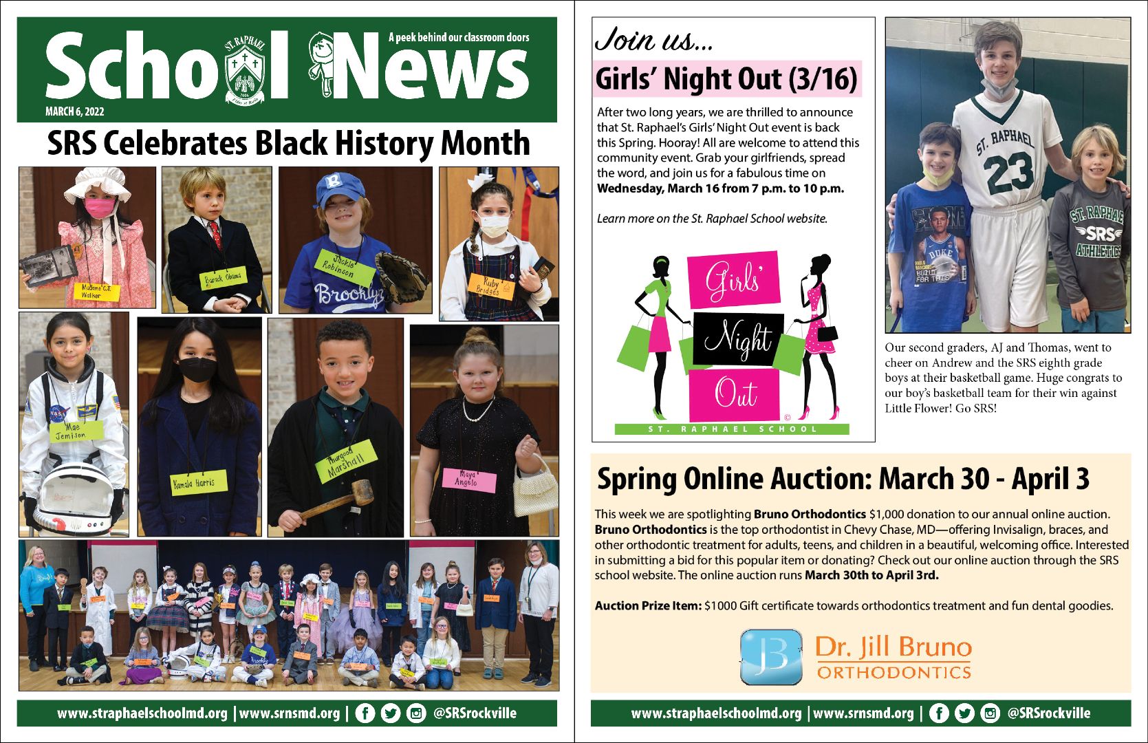 The front page of a school news newspaper
