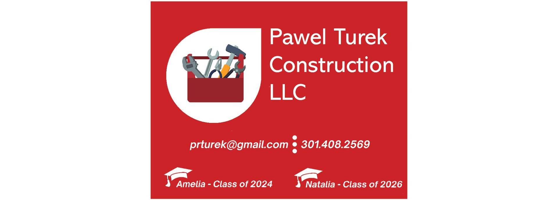 A red sign for pavel turek construction llc
