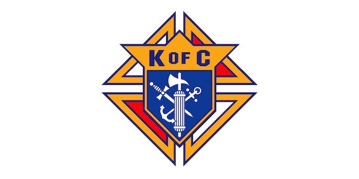 A logo for kofc with a shield and swords