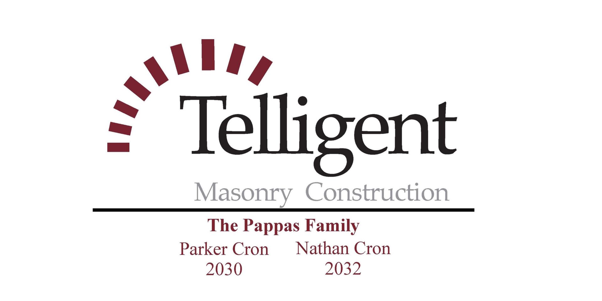 A red and white logo for telligent masonry construction