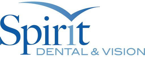 Spirit Dental & Vision logo in blue and gray text on a white background