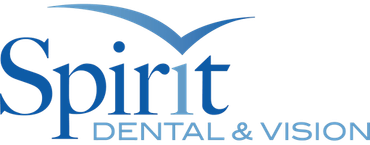 Spirit Dental & Vision logo in blue text with a curved swoosh above