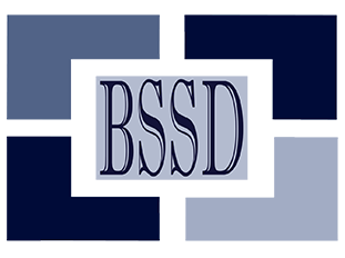 blue springs high school logo with navy and gray geometric blocks around centered serif letters on white background
