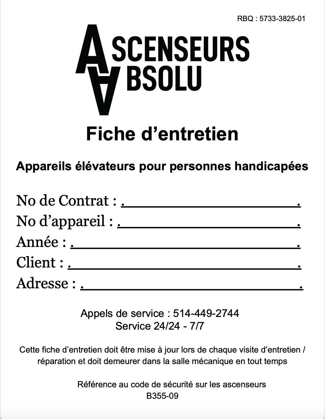Une brochure noir et blanc pour ascenseurs bsolu en français.