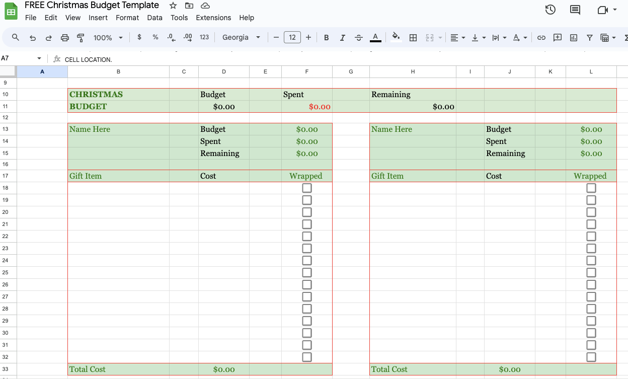 Get A FREE Christmas Spending Tracker Template