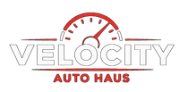 Velocity Auto Haus logo with red speedometer and gray text