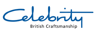 Celebrity British Craftsmanship logo in blue script with black tagline on white background
