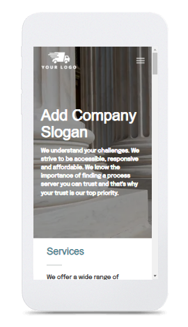 A cell phone with a website on it that says `` add company slogan ''.