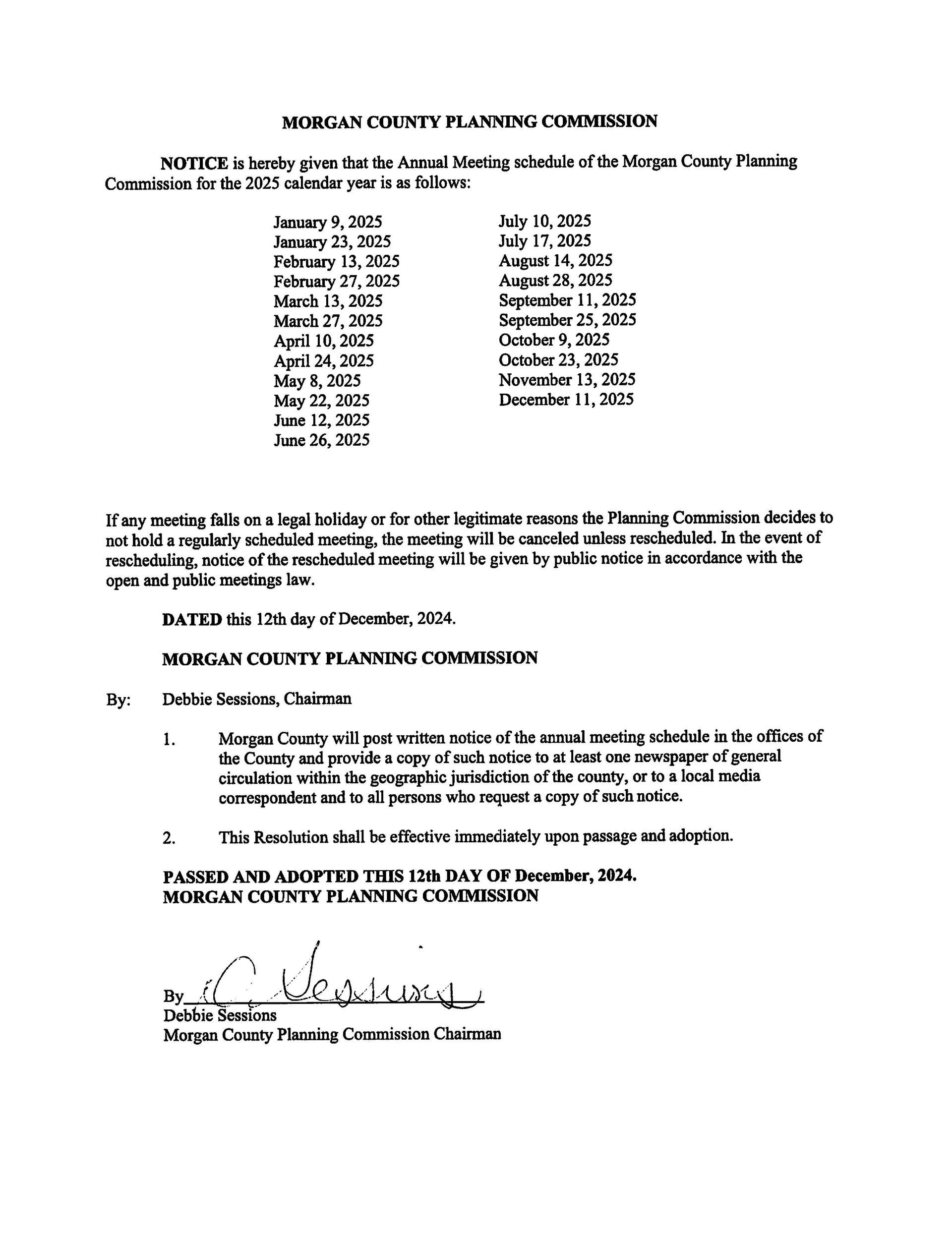 Document with a list of dates, details on required procedures, and a signature.