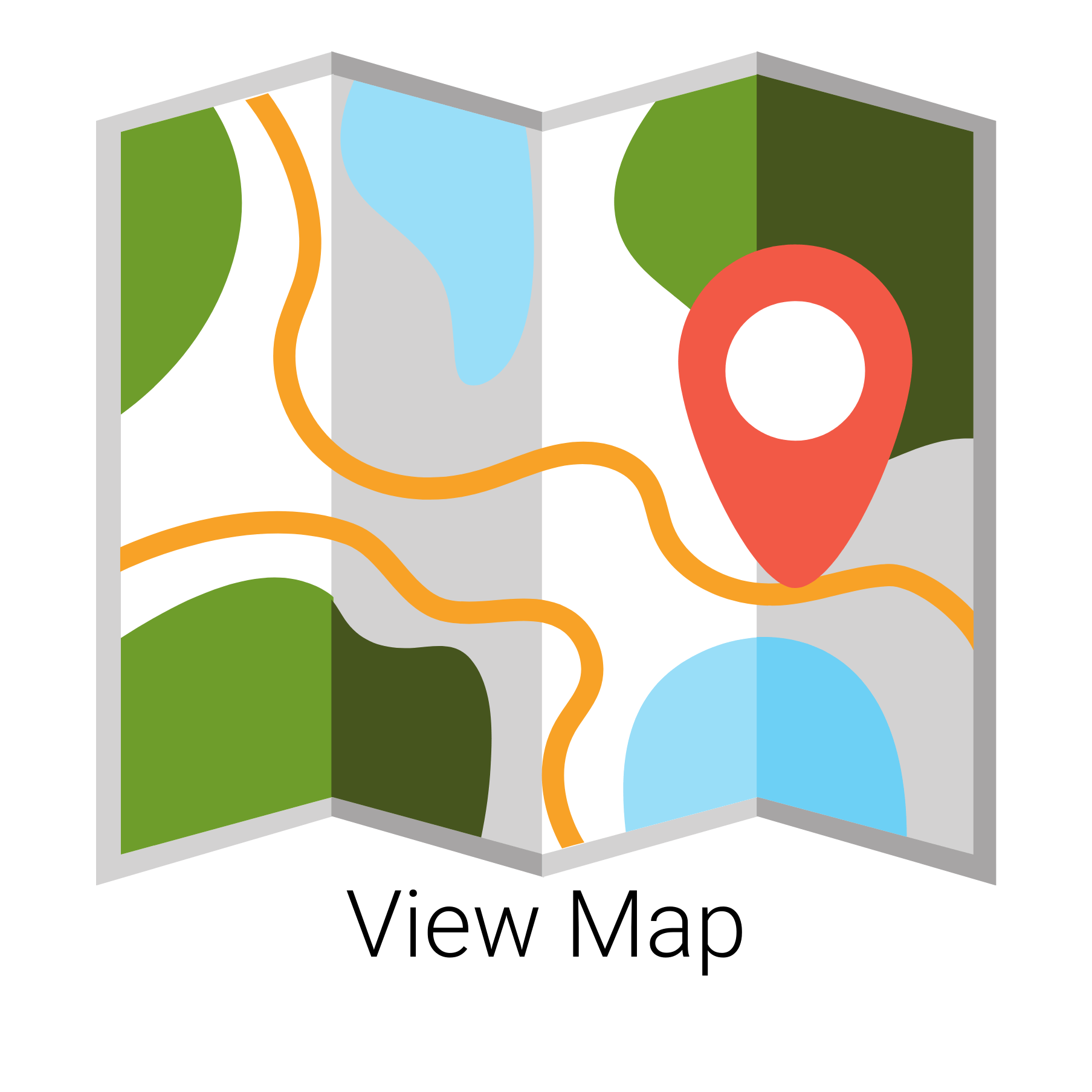 Folded map with a red location marker.