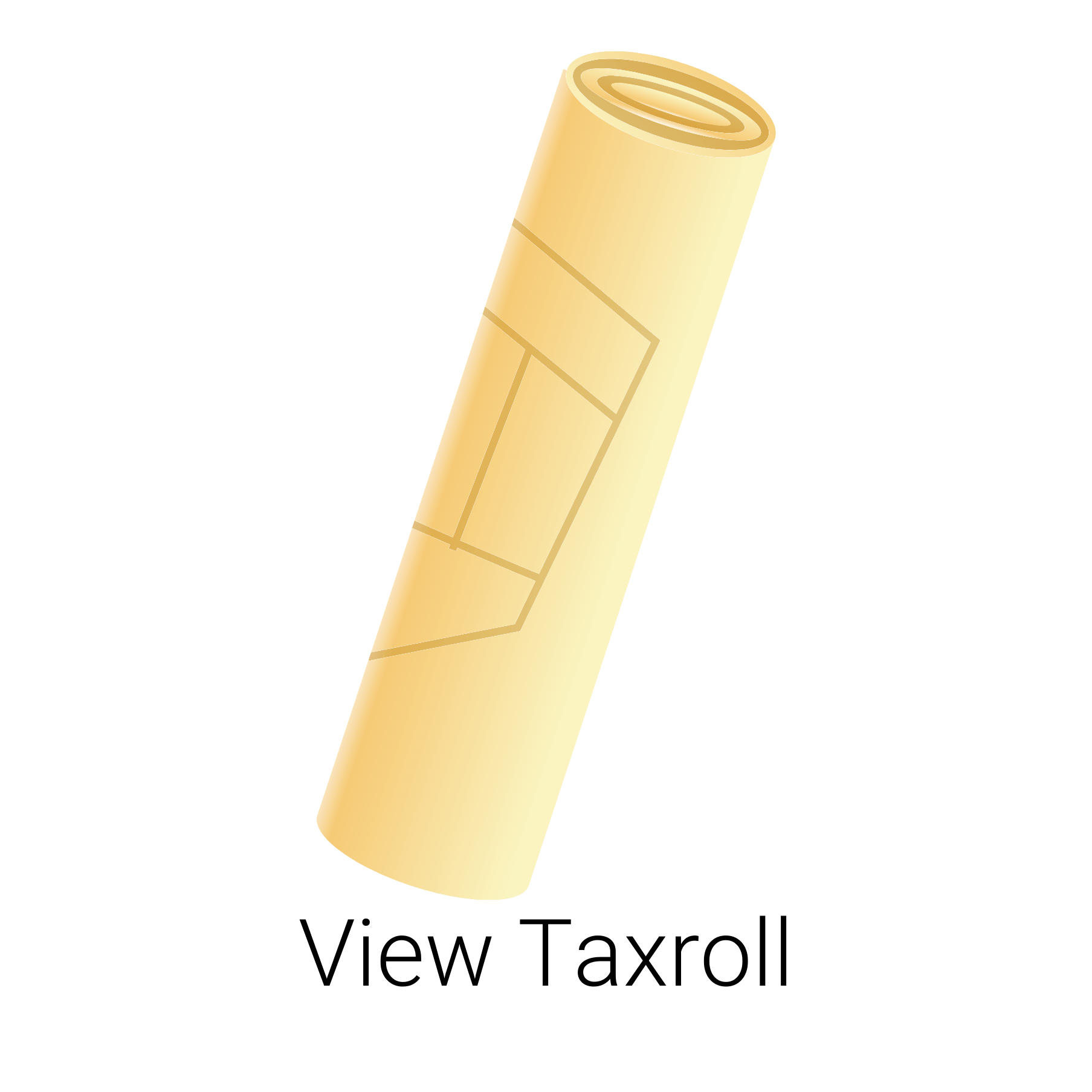 Rolled tax document, pale yellow with light brown geometric design, angled view, text 