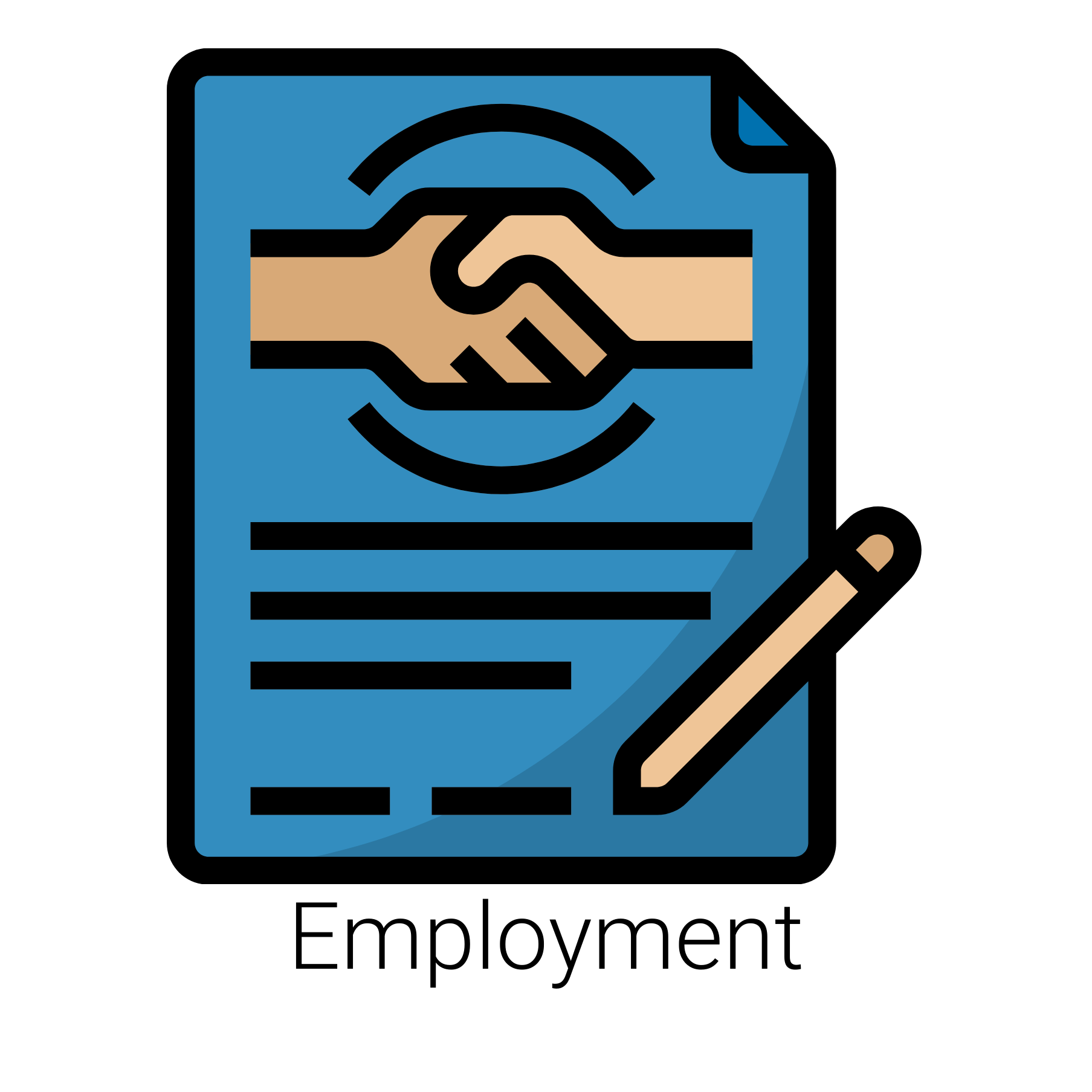 Employment contract with a handshake symbol, and a pen.