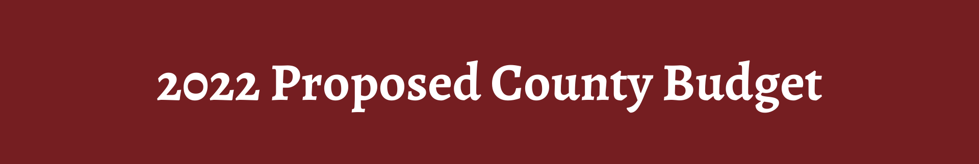 2022 Proposed County Budget, white text on a maroon background.