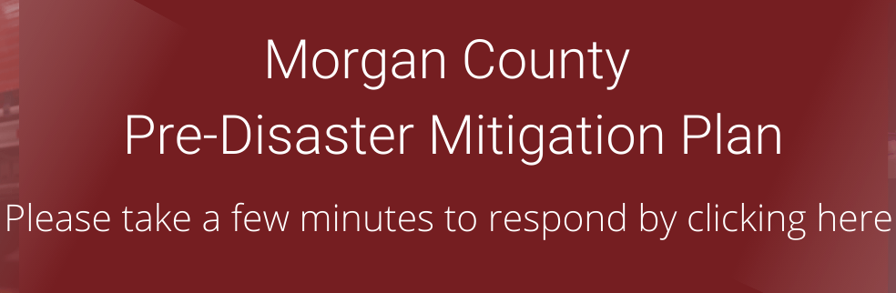 Notice about Morgan County Pre-Disaster Mitigation Plan, with a prompt to respond by clicking.